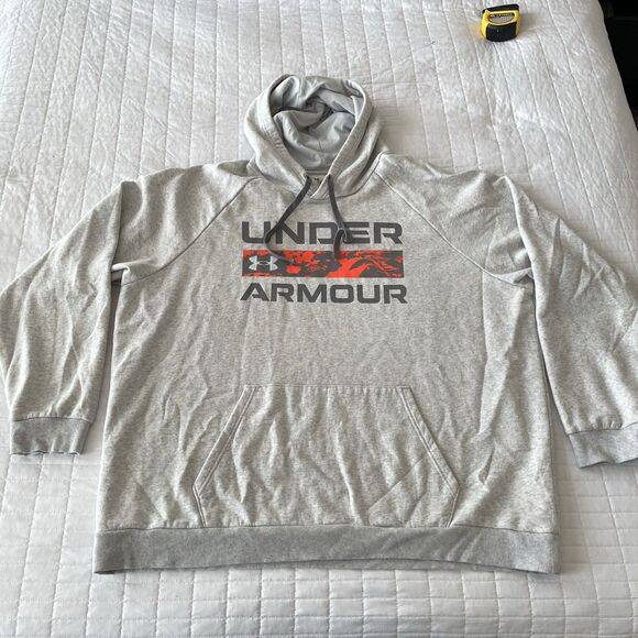 4XL Under Armour Hoodie Mens Blue Gray Camo Logo Pullover Sweatshirt Loose Fit - Picture 2 of 12